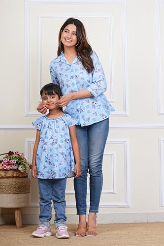 Image of Maaesa Women & Girls Mother Daughter Matching Shirt Combo || Rayon Tie-Dyed Shirt || Full Sleeve || Casual Wear || Family Twinning Outfit