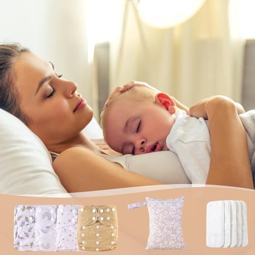 Pañales lavables para bebés reutilizables y ajustables con 4 inserciones absorbentes 3