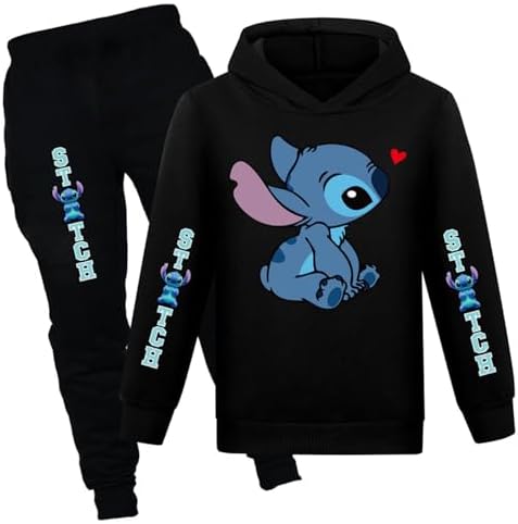 YHIWU Kids Sti-tch Hoodies Casual Tracksuit Sets Cartoon Sweatshirt and Sweatpant Suits for Girls Boys 2 Piece Sets 2-16 Years