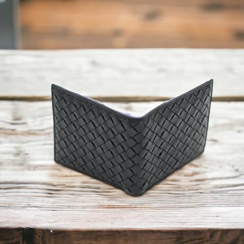 Premium Nappa Leather Wallet - Wallet for Men with Intrecciato Criss-Cross Design, 8 Card Slots,RFID Blocking Expert Craftsmanship, Gift-Worthy Packaging (Black)3
