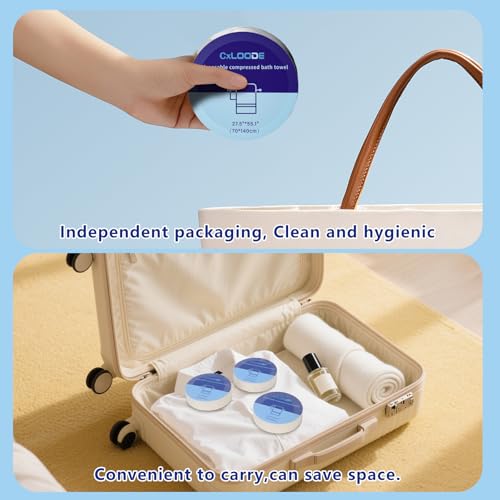 Image of 5 Pack Disposable Bath Towels, Large Compressed towel Tablets Disposable Towels Portable Thick Paper Towel Reusable Suitable for Hiking Camping Sports Swimming and Traveling, 55.1 x 27.5 Inches