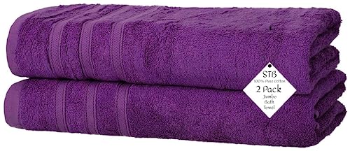 S & B Pack of 2 Jumbo Bath Towels Sheets 100% Pure Cotton Quick Dry Gym, Spa