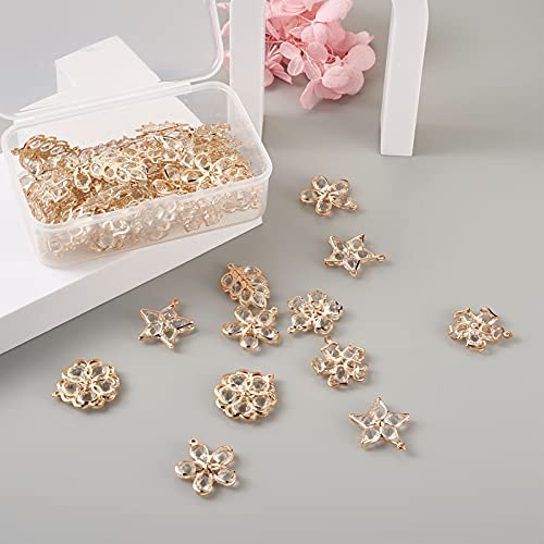 Beadthoven 60Pcs Light Gold Flower Rhinestone Charms Pendants Mixed Star Leaf Cherry Blossom Crystal Clear Glass Dangle Charm Beads For Women Diy Jewelry Making Accessories #TOP4