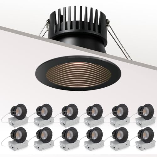 zouzai 12 Pack 3" Anti-Glare LED Recessed Lights, Black, 5CCT, 12W 1260LM