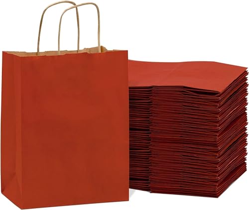 Image of Gift Bags, Red Paper Bags - 10 pcs 8x4x10 inch Small Return Gift Bag with Handles for Birthday, Party Favor- Craft Totes-Paper Carry Bags- Gift Covers (Pack of 10)