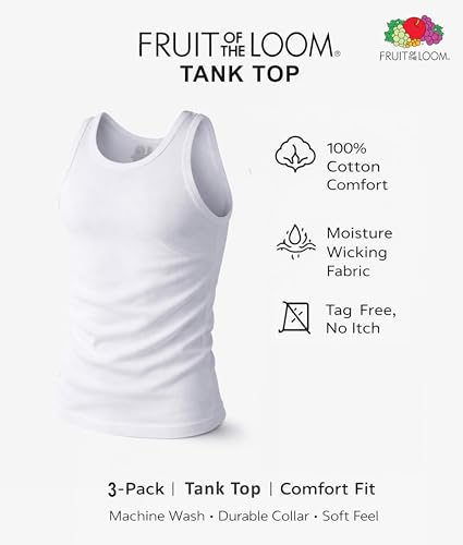 Image of Fruit of the Loom Men's Sleeveless Tag Free Moisture Wicking Tank A-Shirt