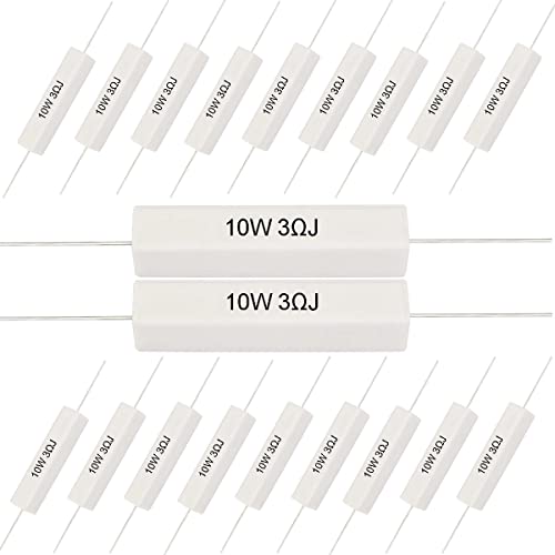 Image of Youmile 20 pcs Ceramic Cement Resistor 10W 3 Ohm Resistor Power Resistor esistance 5% Ceramic Wire Wound Resistors Shock-resistant and heat-resistant Axial Lead Resistor White