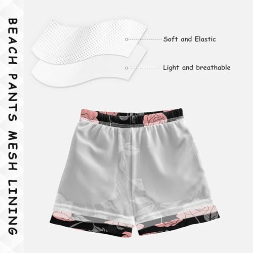 Boys Beach Board Shorts Rose Black Funny Flower Swim Trunk Teen Swimwear4