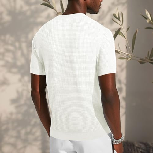 LOGEEYAR Men's Casual Knit T-Shirts Short Sleeve Waffle Shirt Crewneck Basic Pullover Tees White — view 3