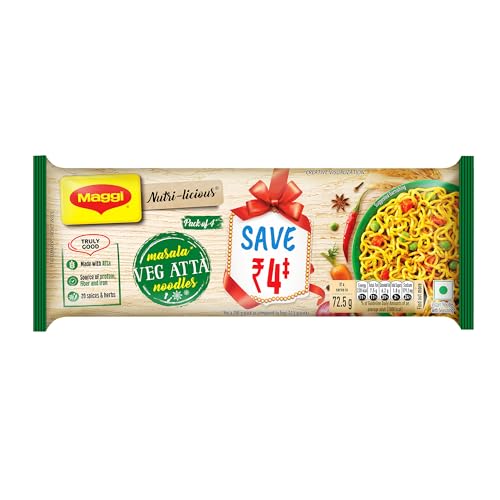 MAGGI NUTRI-LICIOUS Masala Veg Atta Noodles – (Pack of 4) 290g Pouch