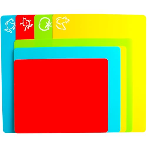 Flexible Cutting Board mats, Plastic Cutting Boards for Kitchen Cooking, Cutting board sheets for Meat and Vegetables, Dishwasher Safe Set of 8 Pcs
