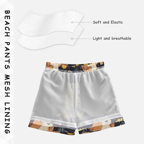 Pigsaly Boys' Swim Board Shorts Yellow Red Flower Cartoon Groundhog Boy's Swim Trunks Kids Swimwear M4