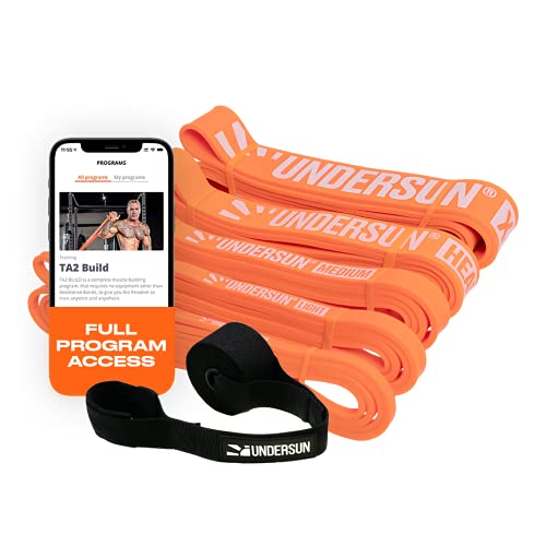 Undersun Fitness Home Gym & Exercise Equipment - Muscle Building Workout Program with 5-Band Home Workout Resistance Rubber Bands Set- 5 Different Levels of Resistance Bands.