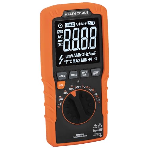 Klein Tools MM450 Slim Digital Multimeter, Reverse Contrast Display with Lead Alert, Auto-Ranging TRMS, 600V AC/DC Voltage, Current, Resistance, Temp, Frequency, Continuity