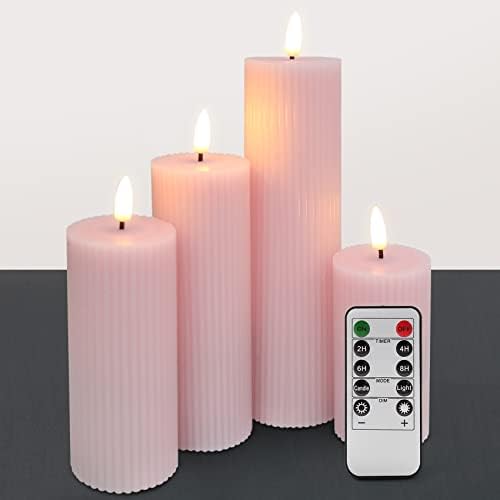Eywamage Blush Pink Flickering Flameless Pillar Candles with Remote, Slim Tall LED Battery Wax Candles Φ 2" H 4" 5" 6" 8"