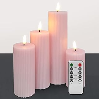 Eywamage Blush Pink Flickering Flameless Pillar Candles with Remote, Slim Tall LED Battery Wax Candles Φ 2" H 4" 5" 6" 8"