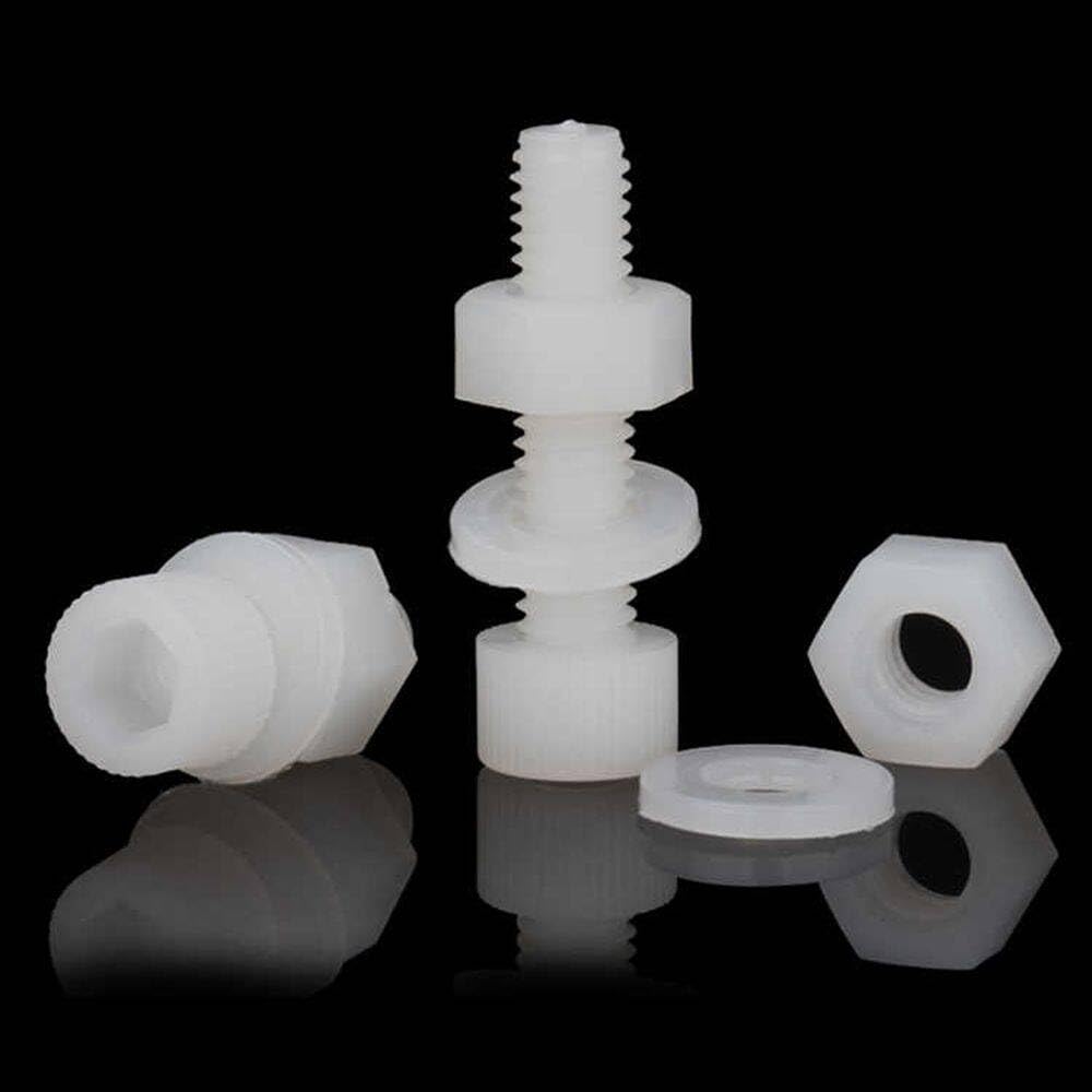 10juegos M8×100mm Tornillos de la tapa de la cabeza del enchufe de plástico de nylon blanco traje de tres piezas (incluyendo tuerca hexagonal, arandela plana)