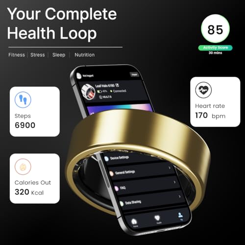 Image of Leaf Halo Smart Ring | Health Tracker | Sleep, Fitness, Stress | Includes 30+ Workout Modes | Battery upto 10 Days | Buy Sizing Kit First | Track Steps, HRV, SPO2 & Periods | Luxe Gold - Size 7