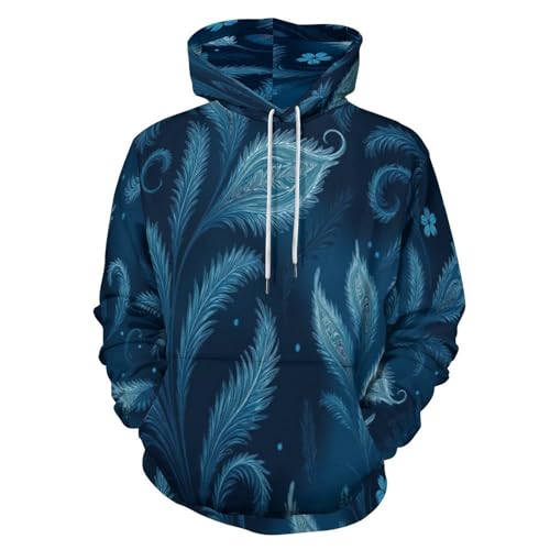 Sweat à capuche motif cachemire et plumes pour homme et femme, pull bohème turquoise avec poche