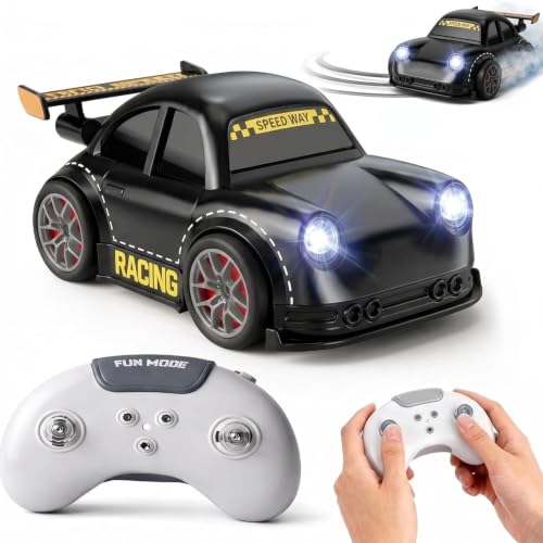 Image of 2.4GHz RC Drift Car with LED Lights & Auto Demo - Rechargeable Remote Control Racing Toy | Follow Me Escape Mode High-Speed Stunt Sports Car for Kids 6+ Years (Black)