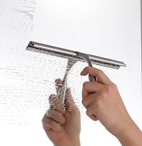 Silicone Squeegee Stainless Steel Squeegee Scraper Water Cleaner with Hooks for Shower Door Glass Tile