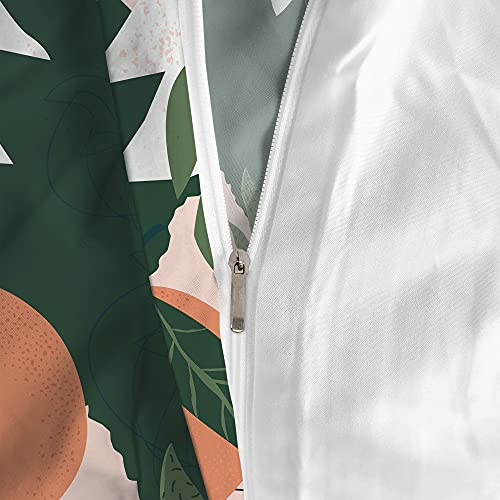 Mitpok Tropical Plant Duvet Cover Set Abstract Orange Queen Size Leaves Modern Colorful Nature Aesthetic Fruit Citrus Flower Bedding 3 Piece Cute Floral Women Girl Palm Comforter Set 2 Pillow Shams #TOP3
