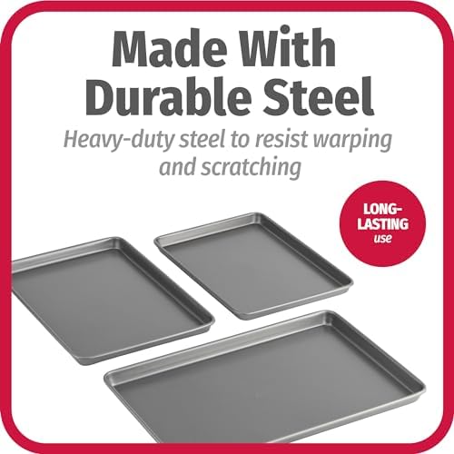 GoodCook Everyday Nonstick Baking Sheet Set, 3 Pack Includes Small (13×9) Medium (15×1) and Large (17×11) Pans Carbon Steel Construction Cookie Sheets Bakeware Set, Gray - 5