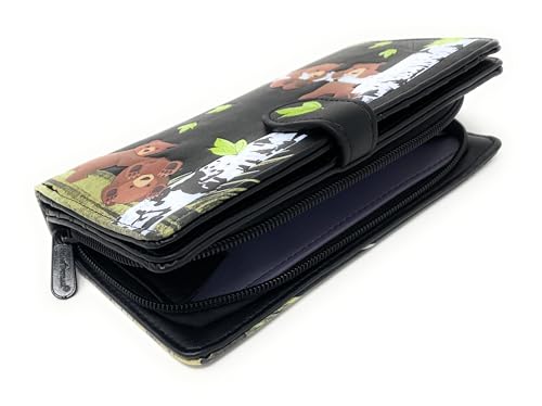 Shag Wear Bear Family in Forest Large Wallet for Women and Teen Girls Vegan Faux Leather Black 7'3