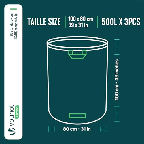 Sacos basura 500L VOUNOT reutilizables y plegables con asas para jardín 4