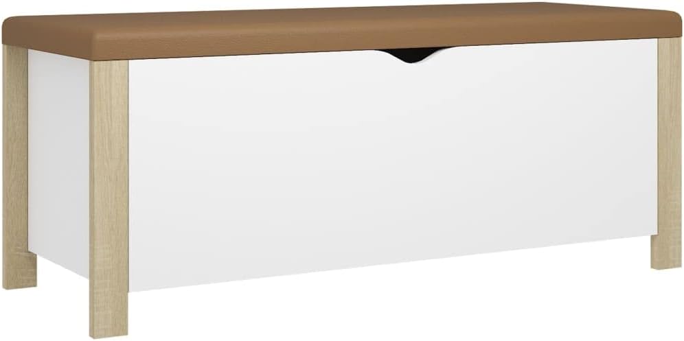 Storage Box White and Sonoma Oak Engineered Wood with Cushion 15.7 x 41.3 x 17.7 in Living Room Storage Chest with Lid Multifunctional Storage Furniture for Home Organization