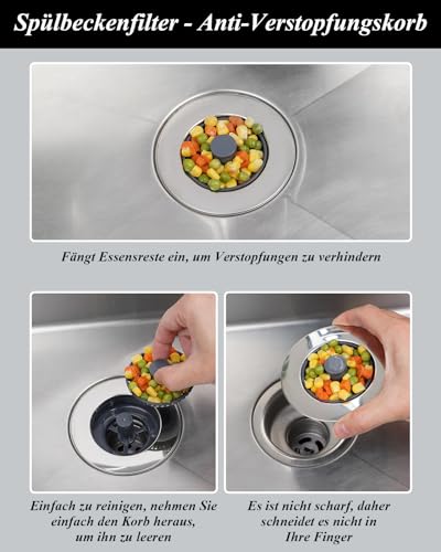 Hibbent Küchen Spülbecken Stöpsel, Edelstahl-Shell mit Anti-Verstopfungssieb, Lebensmittelreste Herausfiltern, Für Bohrungsdurchmesser von 75–82 mm, Tiefe der Spüle>28mm