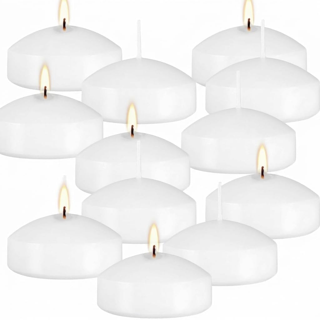 Floating Candles 12 Piece White Wax Smoke-Free 8-10 Hour Burn