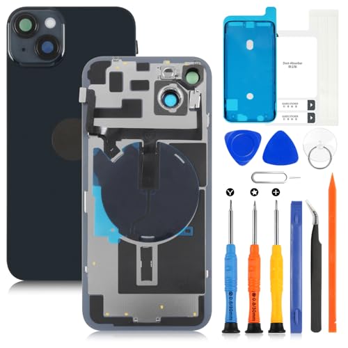 AGCUT for iPhone 14Plus Back Glass Replacement for iPhone 14 Plus Rear Back Glass with Wireless Charging Flex Cable+Flashlight +Microphone+Camera Frame All Parts (Midnight)