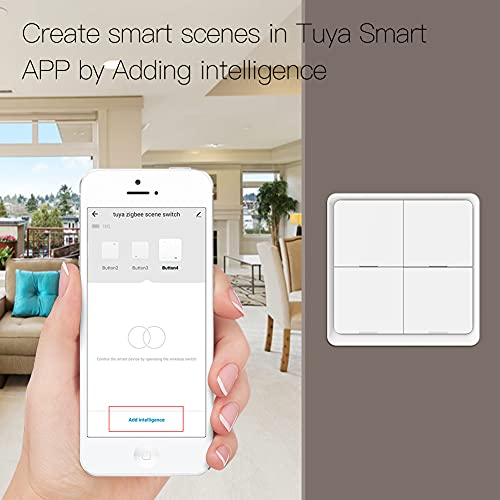 Moes Wireless Smart Scene Switch Button, Require Moes Hub, Zigbee Connection Tuya Battery Powered Included 12 Scene Controller Light Switch For Smart Home Automation 4 Gang White #TOP2