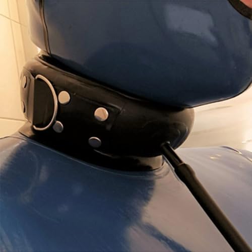 Schwarz Aufblasbares Halsband aus Gummi Latex für Männer und Frauen,mit Rückenreißverschluss Geeignet für Latexenge Kleidung-L