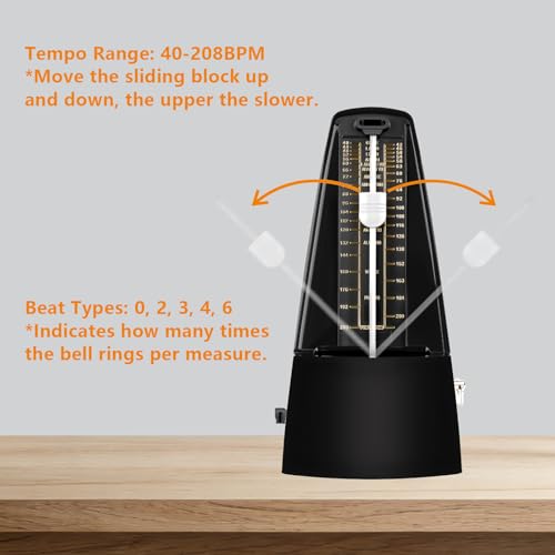 Defabee Mechanical Metronome with Loud Sound and Accurate Rhythm for Beginners and Professionals, Ideal for Piano Guitar Drum Violin and Other Instruments (Black) - Thumbnail 6