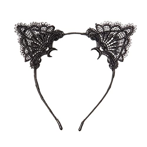 LOVINSHOW Sexy Cute Women Exquisite Lace Cat Ears Headband Hair Accessories, Black (Black-1)