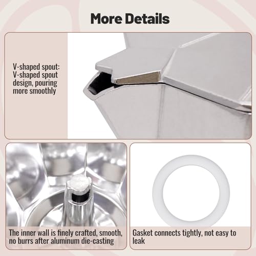 14 Cup Aluminum Moka Pot Classic Stovetop Espresso Coffee Maker 700ml 23oz Coffeemaker Percolator Mocha Pot Greca Coffee Maker Cafe Makers for Italian and Cuban Café Brewing Silver by Vaolvpant - Image 6