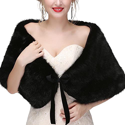 Women's Wedding Faux Fur Shawl Bridal Fur Wrap Evening Dresses Faux Shrug for Bride
