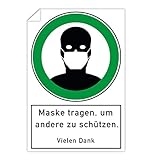 stempel-fabrik – 3 Stück Aufkleber 'Maske tragen, um andere zu schützen' mit Piktogramm – selbstklebende Maskenpflicht Hinweisschilder für Arztpraxen, ÖPNV, Einzelhandel uvm. (300 x 200 mm | Weiß)