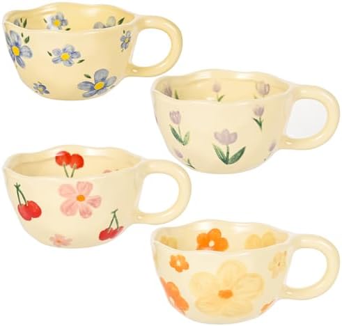Ceramic Coffee Mug Vintage Flower Mugs 8 oz Cute Floral Coffee Mu...