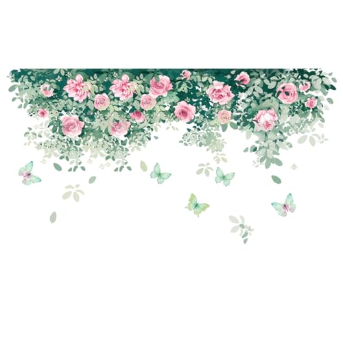Vinilo Decorativo Floral Rosa y Mariposa