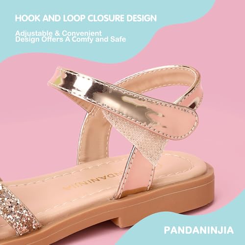 Image of PANDANINJIA Girls Sandals, Open Toe Cute Bow Princess Girls Flats, Sparkly Summer Dress Shoes Sandals for Toddler /Little Kid /Big Kid