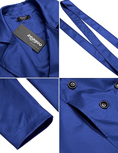 Zeagoo Women's British Style Elegant Jacket Double Breasted Slim Long Trench Coat,Xx-Large,Blue #TOP5
