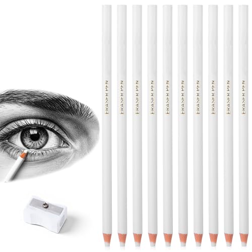 10 Stück Radiergummi Stift Eraser Pen inklusive Spitzer Präzise und saubere Radierung Detailradierer Skizzen farbige Illustrationen für Künstler