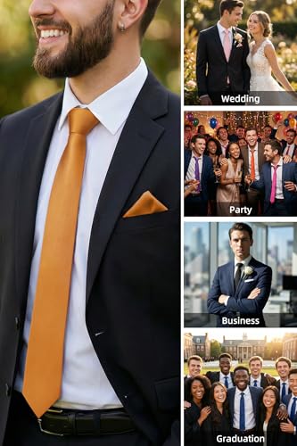 Image of HISDERN Mens Ties Solid Color Ties for Men Formal Necktie with Pocket Square Set Satin Silk Neck Tie Handkerchiefs Set