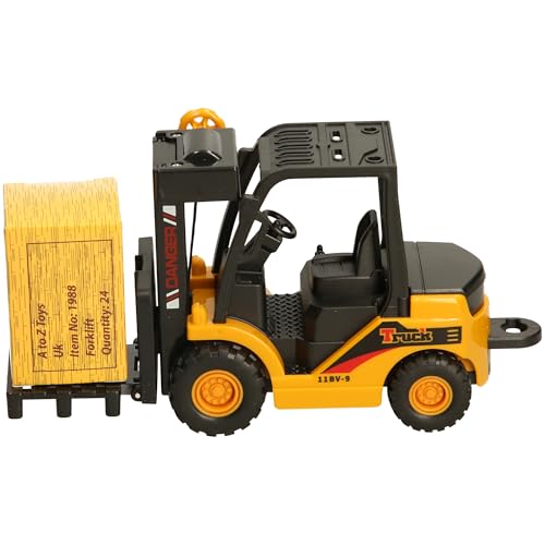 Die-Cast Friction Forklift Truck Toy with Moving Parts, Yellow and Black, Ages 3+