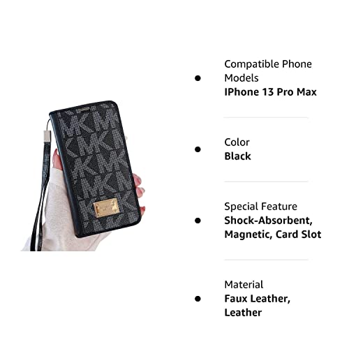 Luxury Iphone 13 Pro Max Wallet Case - Classic Pattern Pu Leather, Magnetic Flip, Shockproof Bumper, Card Slot, Lanyard - 6.7" Black #TOP5
