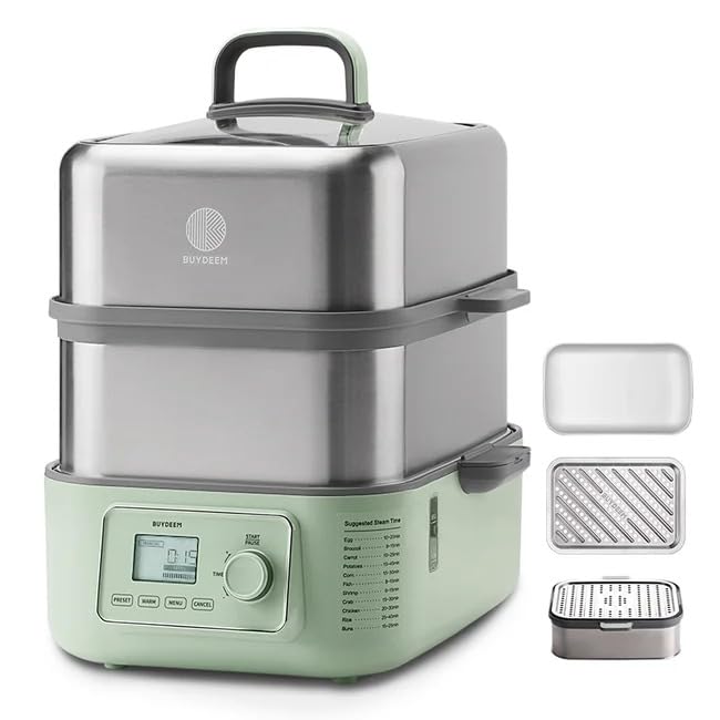 BUYDEEM G67US-A503 Electric Food Steamer for Cooking 2 Tire Stainless Steel Steamer with Manual Mode 1500W 14 Quart