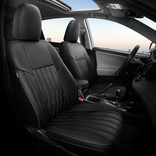 FEINEPRO RAV4 Seat Covers for Toyota RAV 4 2013 2014 2015 2016 2017 2018 Gas XLE SE Limited Platinum Adventure (not for LE & Hybrid) Faux Leather Car Seat Covers Full Set - Black